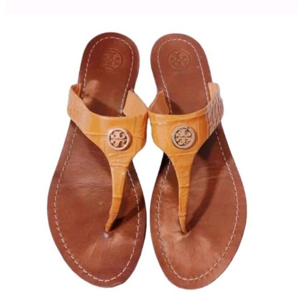 Tory Burch Patten Textured Leather Thora Flat T-Strap Thong Sandals